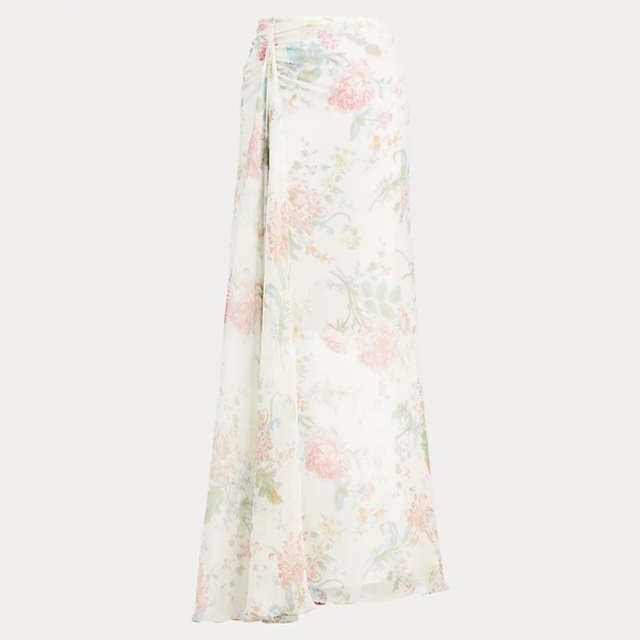 100% Silk Ralph Lauren Purple Label Victoria Floral-Print A-Line Silk Maxi Skirt - Picture 3 of 12